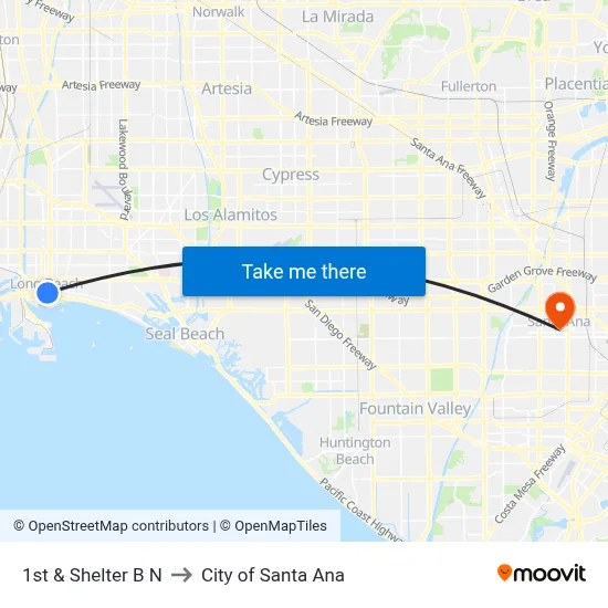 1st & Shelter B N to City of Santa Ana map