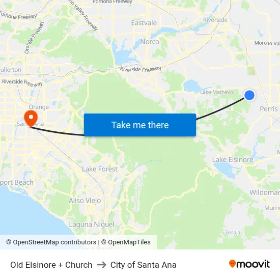 Old Elsinore + Church to City of Santa Ana map