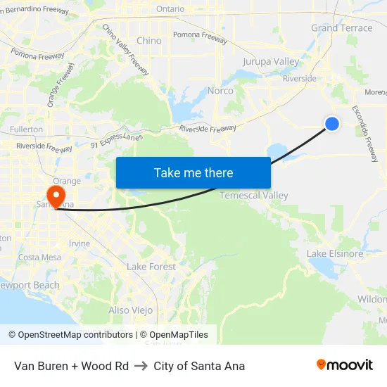 Van Buren + Wood Rd to City of Santa Ana map