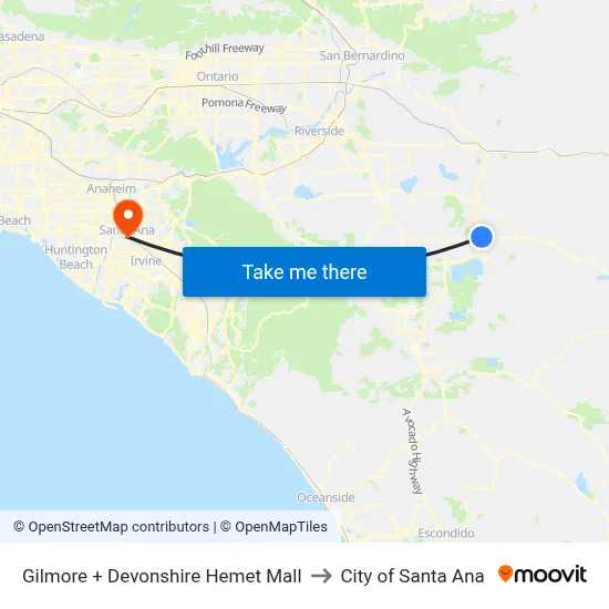 Gilmore + Devonshire Hemet Mall to City of Santa Ana map