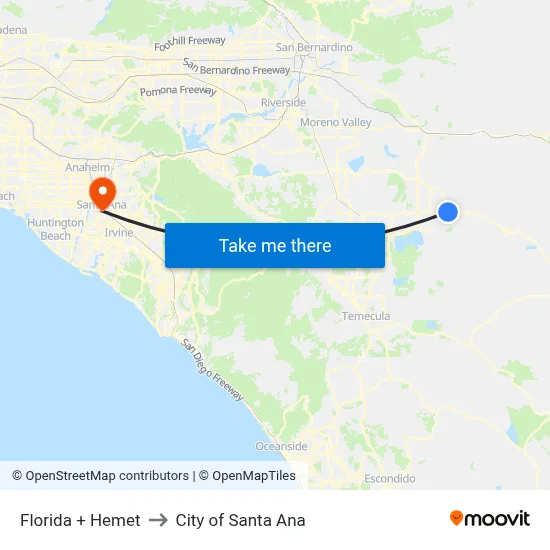 Florida + Hemet to City of Santa Ana map