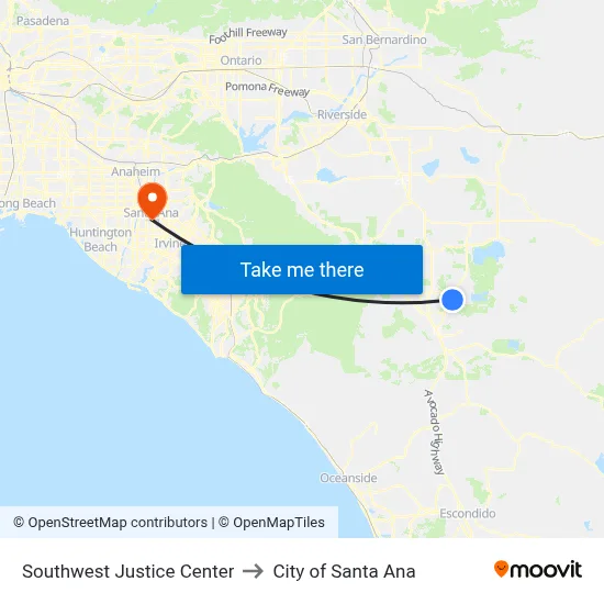 Southwest Justice Center to City of Santa Ana map