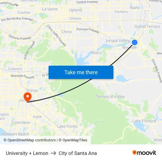 University + Lemon to City of Santa Ana map