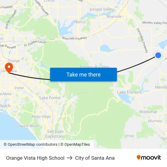 Orange Vista High School to City of Santa Ana map