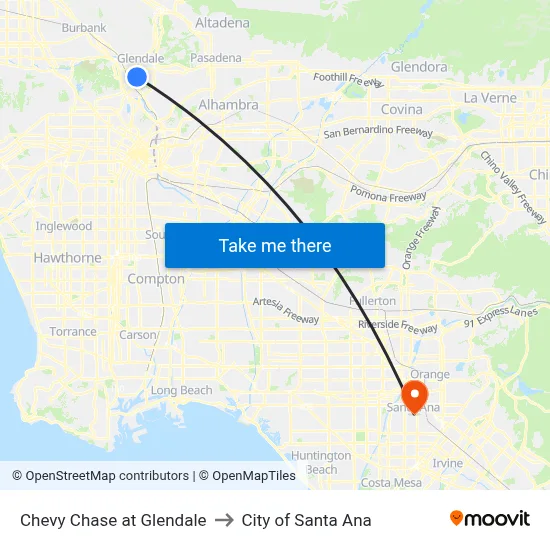 Chevy Chase at Glendale to City of Santa Ana map
