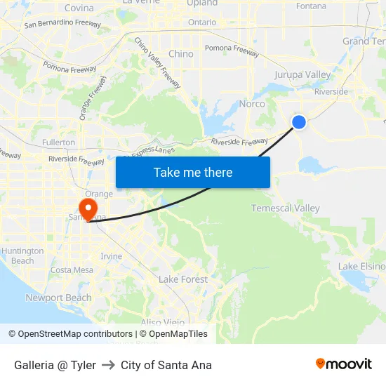 Galleria @ Tyler to City of Santa Ana map