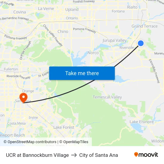 UCR at Bannockburn Village to City of Santa Ana map