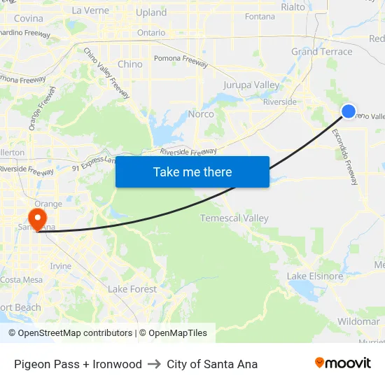 Pigeon Pass + Ironwood to City of Santa Ana map