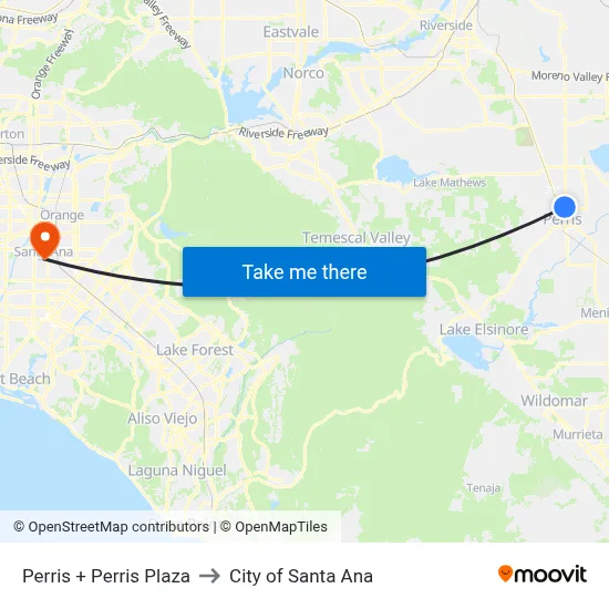 Perris + Perris Plaza to City of Santa Ana map