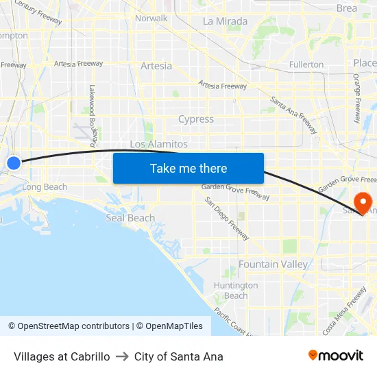 Villages at Cabrillo to City of Santa Ana map