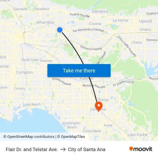 Flair Dr. and Telstar Ave. to City of Santa Ana map