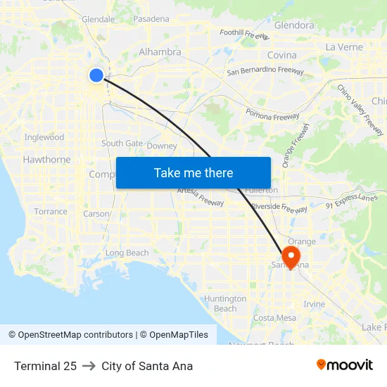 Terminal 25 to City of Santa Ana map