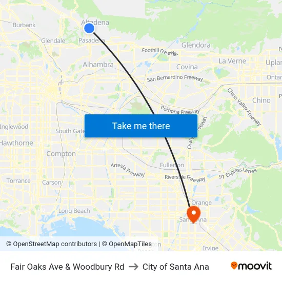 Fair Oaks Ave & Woodbury Rd to City of Santa Ana map