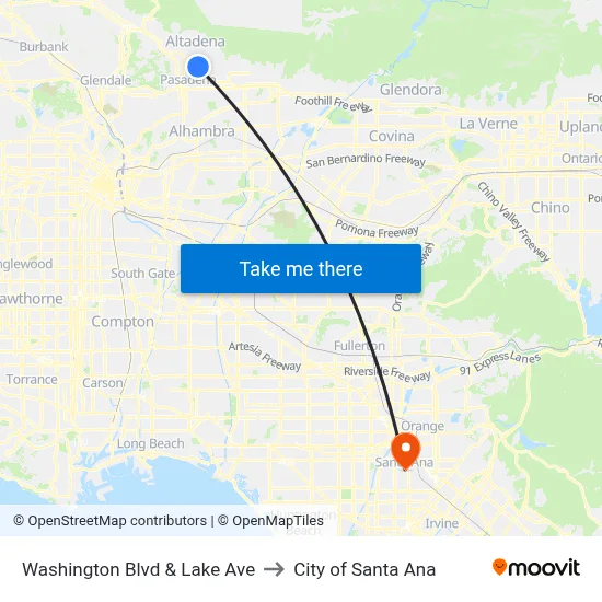 Washington Blvd & Lake Ave to City of Santa Ana map