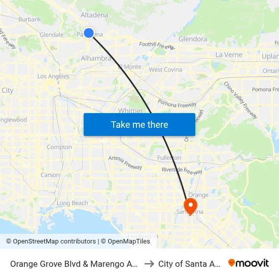 Orange Grove Blvd & Marengo Ave to City of Santa Ana map