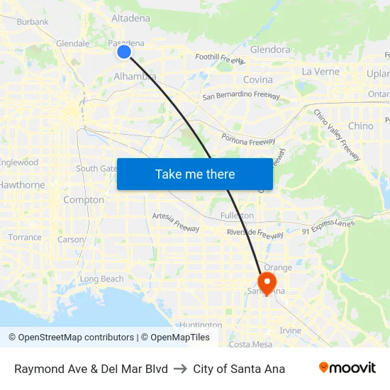 Raymond Ave & Del Mar Blvd to City of Santa Ana map