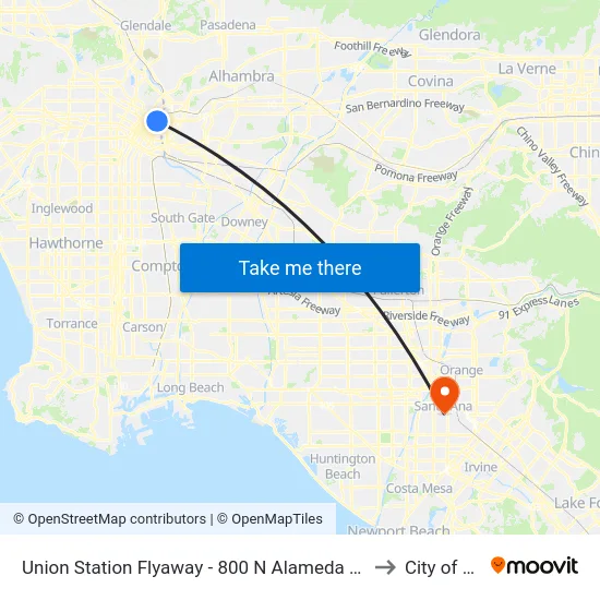 Union Station Flyaway - 800 N Alameda St at Union Station / Patsaurus Plaza to City of Santa Ana map