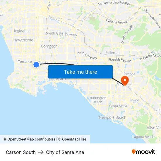 Carson South to City of Santa Ana map