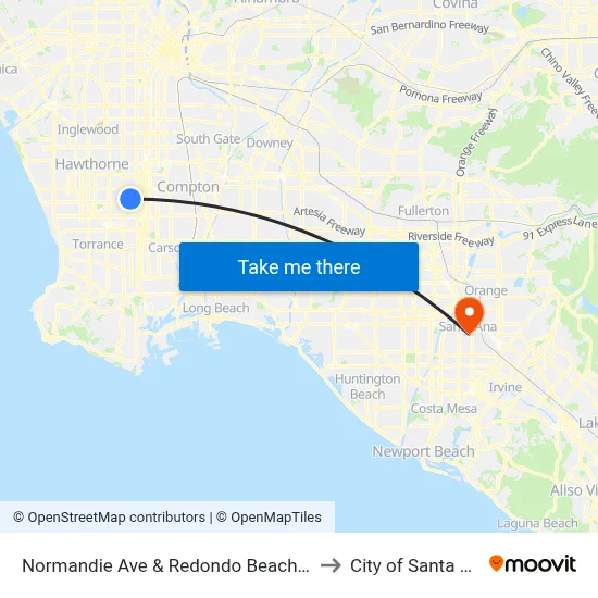 Normandie Ave & Redondo Beach Blvd to City of Santa Ana map