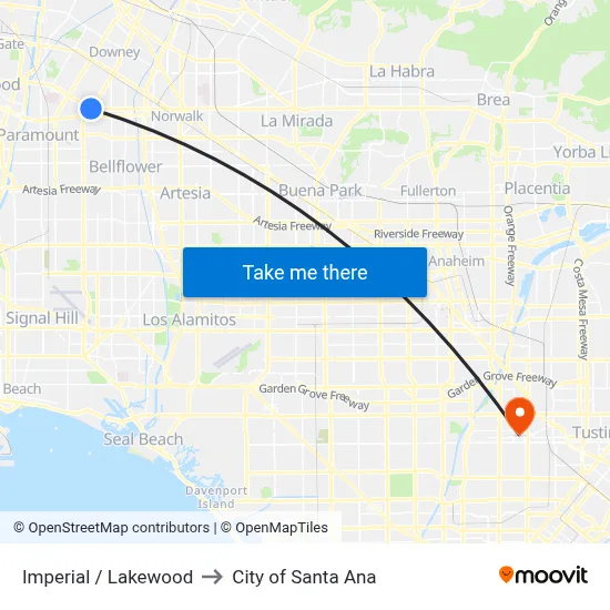 Imperial / Lakewood to City of Santa Ana map