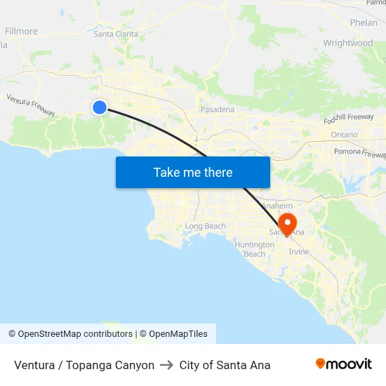 Ventura / Topanga Canyon to City of Santa Ana map