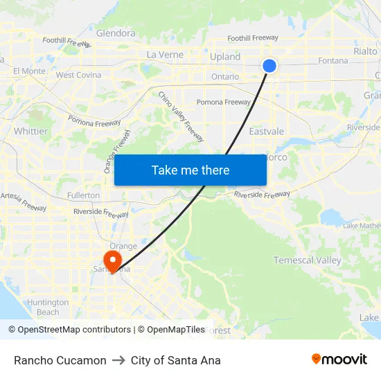 Rancho Cucamon to City of Santa Ana map
