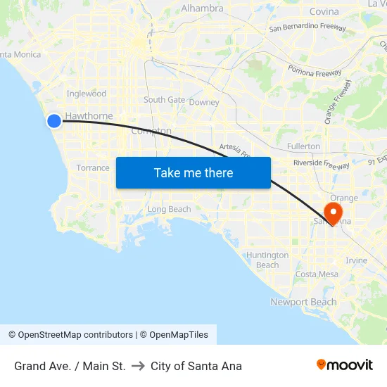 Grand Ave. / Main St. to City of Santa Ana map