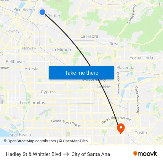 Hadley St & Whittier Blvd to City of Santa Ana map