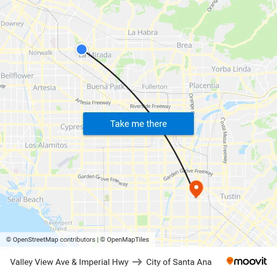 Valley View Ave & Imperial Hwy to City of Santa Ana map