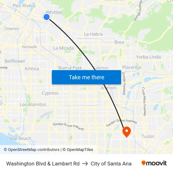 Washington Blvd & Lambert Rd to City of Santa Ana map