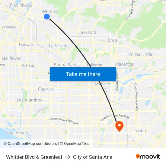 Whittier Blvd & Greenleaf to City of Santa Ana map