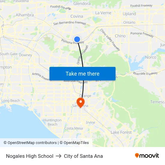 Nogales High School to City of Santa Ana map