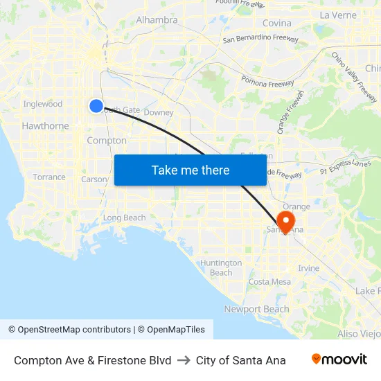 Compton Ave & Firestone Blvd to City of Santa Ana map