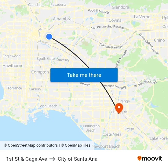 1st St & Gage Ave to City of Santa Ana map