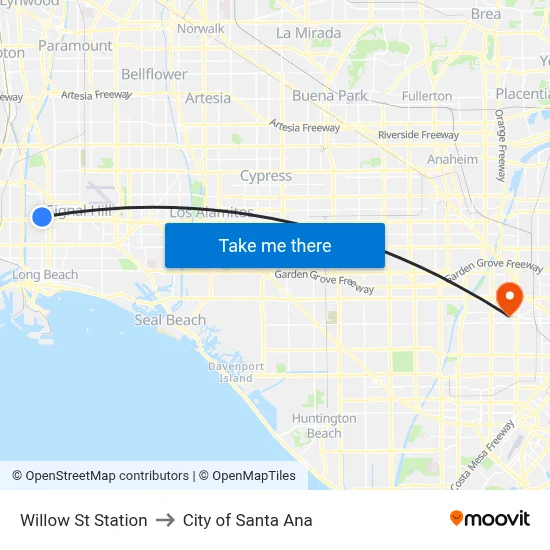 Willow St Station to City of Santa Ana map