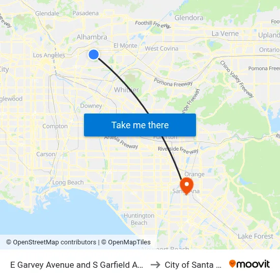 E Garvey Avenue and S Garfield Avenue to City of Santa Ana map