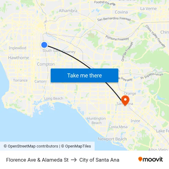 Florence Ave & Alameda St to City of Santa Ana map