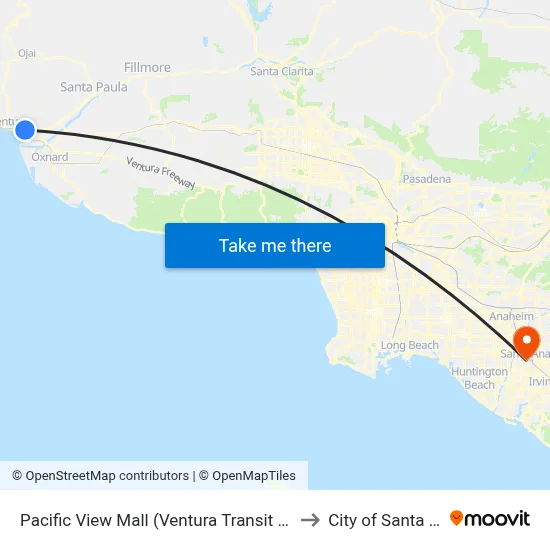 Pacific View Mall (Ventura Transit Center) to City of Santa Ana map