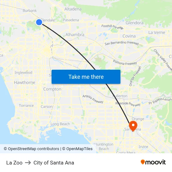 La Zoo to City of Santa Ana map