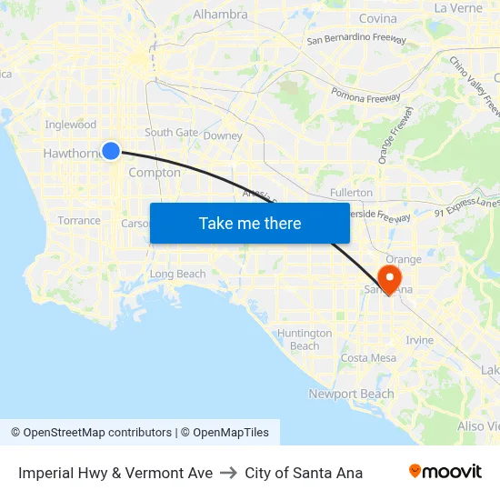 Imperial Hwy & Vermont Ave to City of Santa Ana map