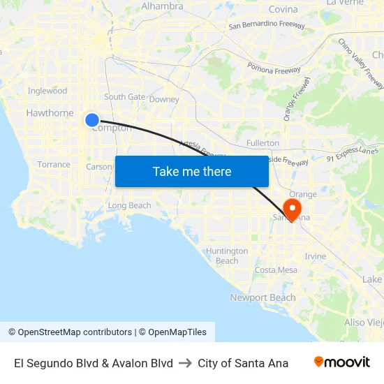 El Segundo Blvd & Avalon Blvd to City of Santa Ana map