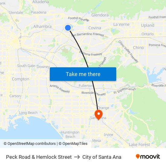 Peck Road & Hemlock Street to City of Santa Ana map