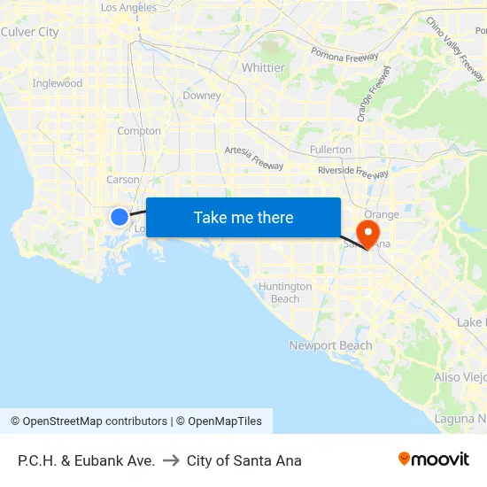 P.C.H. & Eubank Ave. to City of Santa Ana map