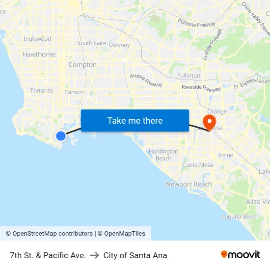 7th St. & Pacific Ave. to City of Santa Ana map