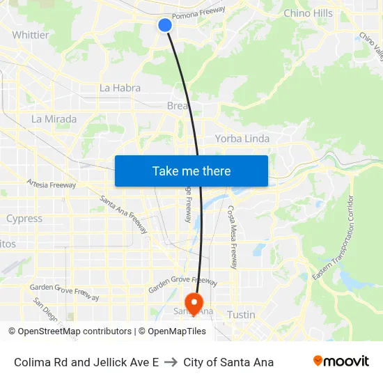 Colima Rd and Jellick Ave E to City of Santa Ana map