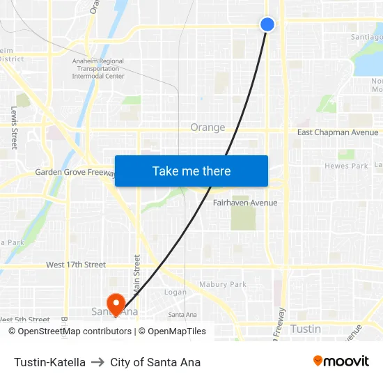 Tustin-Katella to City of Santa Ana map
