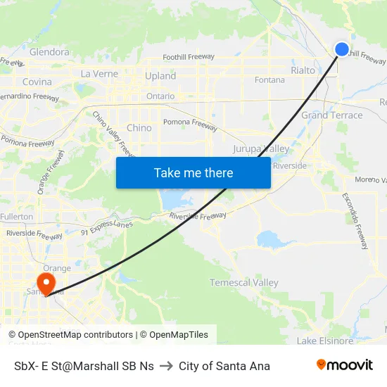 SbX- E St@Marshall SB Ns to City of Santa Ana map