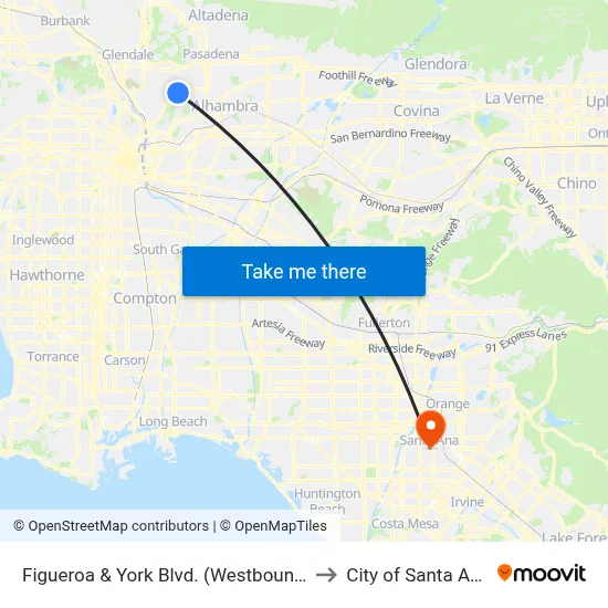 Figueroa & York Blvd. (Westbound) to City of Santa Ana map