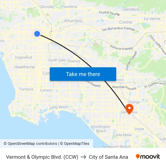 Vermont & Olympic Blvd. (CCW) to City of Santa Ana map