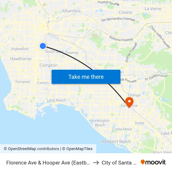 Florence Ave & Hooper Ave (Eastbound) to City of Santa Ana map